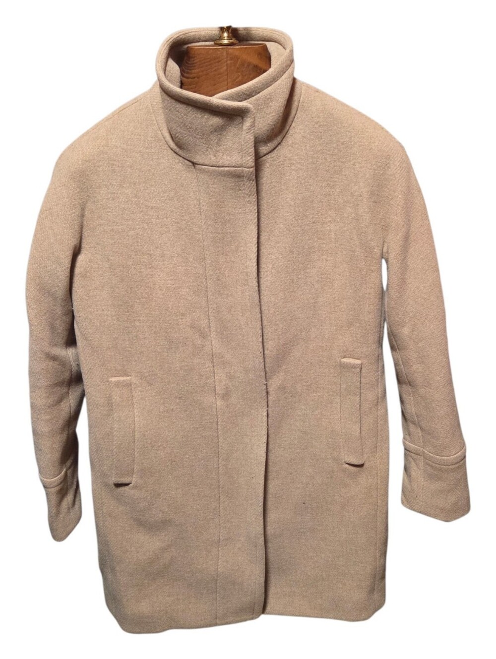 J Crew Cocoon Stadium Cloth by Nello Gori Funnel Neck Tan Wool Blend Coat Size 6